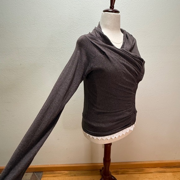 Margaret O'Leary Wrap Front Asymmetrical Side Snap Sweater Brown Women Medium - Picture 3 of 13